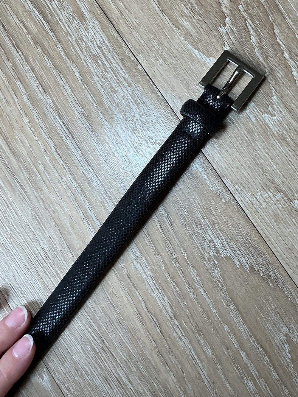Black Snake Skin Genuine Leather Belt with Silver Buckle